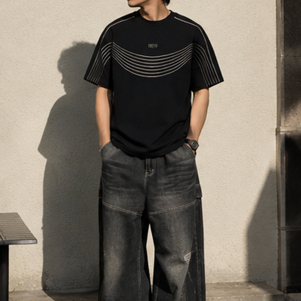 Jetblack Embroidered Line Oversized T-Shirt