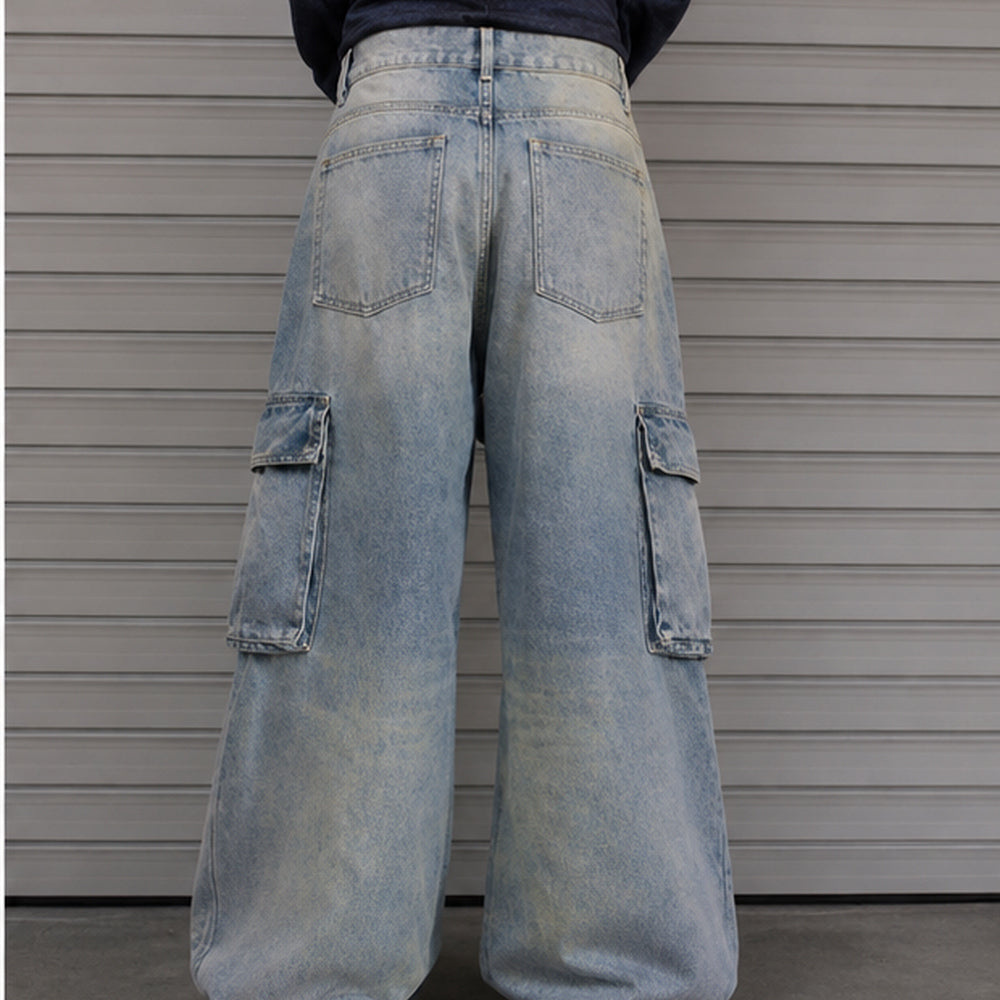 Powder Blue & Off-White Washed Baggy Cargo Denim