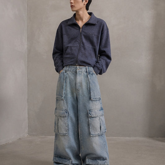Powder Blue & Off-White Washed Baggy Cargo Denim
